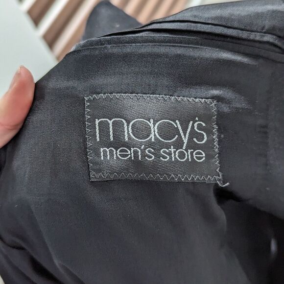Savile Row Size 42R Macy's Men's Store Black 100% Wool Two Button Blazer - Picture 10 of 11